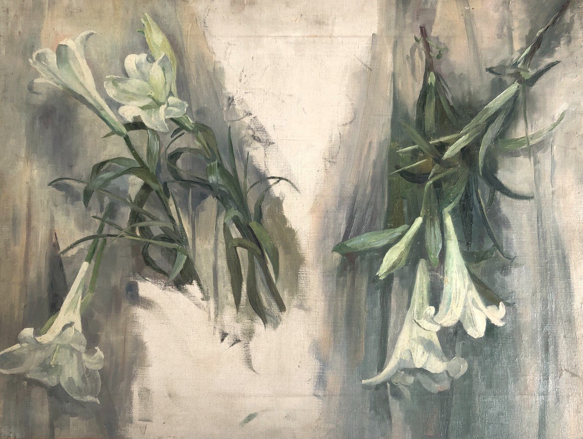 Ecole Française Du Début Du XXe Siècle, Etude De Fleurs : Lys, Huile Sur Toile