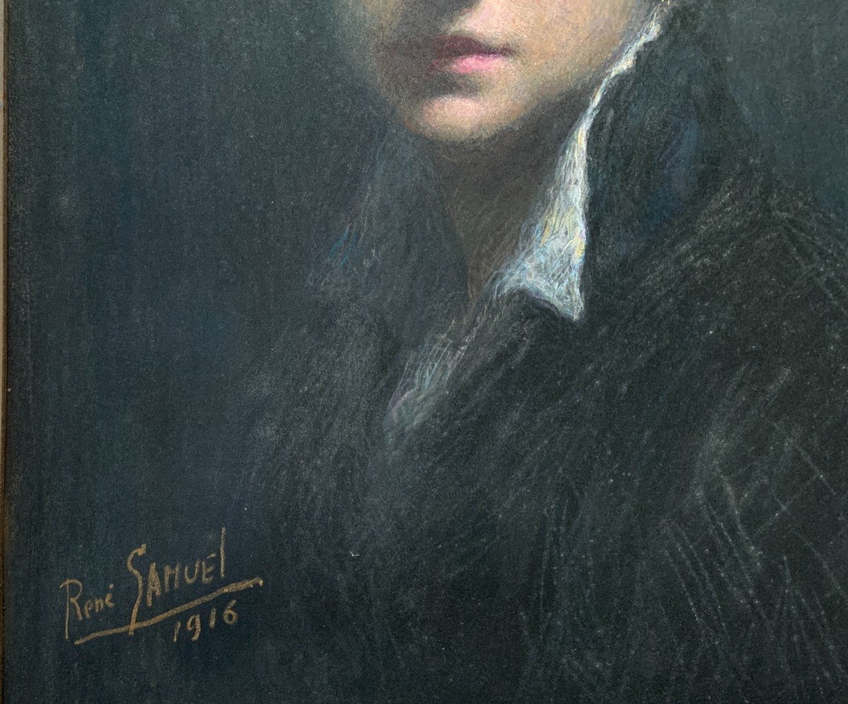 René Samuel, 1916, Portrait Of A Woman, Pastel On Paper-photo-3