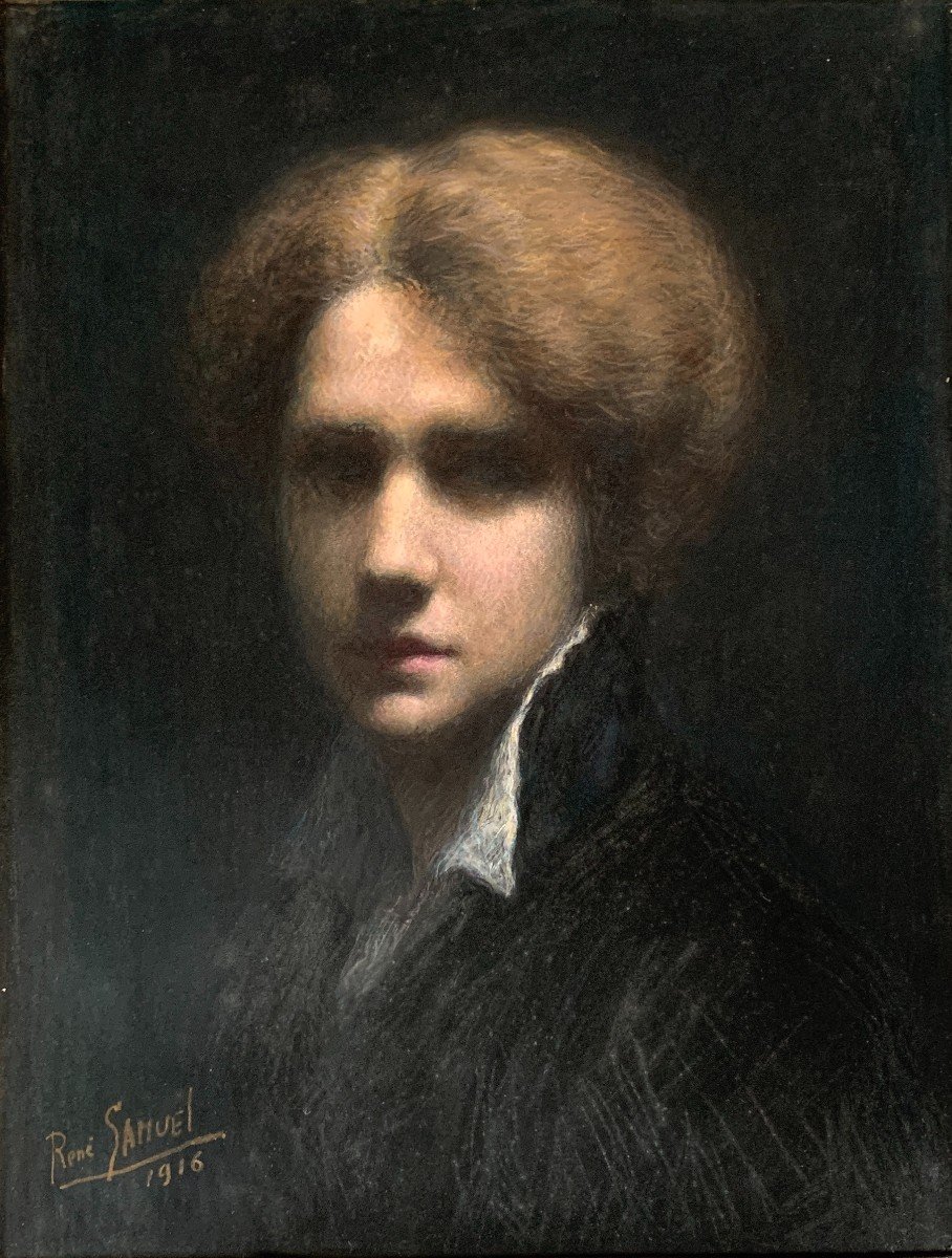 René Samuel, 1916, Portrait Of A Woman, Pastel On Paper