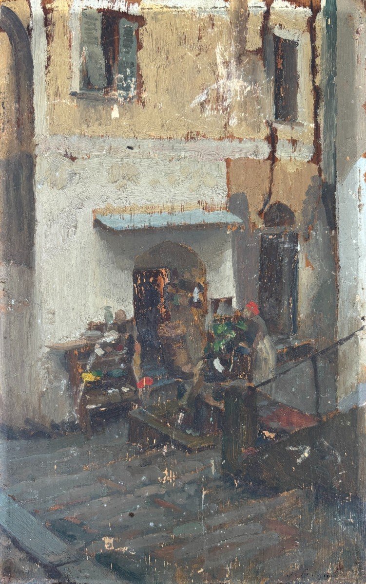 Jules Octave Triquet (paris 1867-1914), Market Scene In San Remo In Italy, Oil-photo-2
