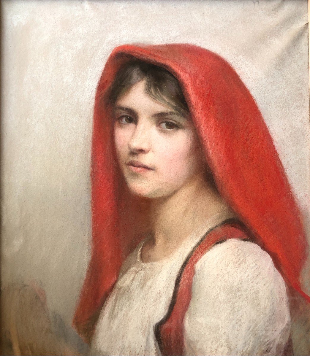 Ecole Fin XIXe, Portrait De Jeune Femme Italienne, Pastel, Dessin-photo-3
