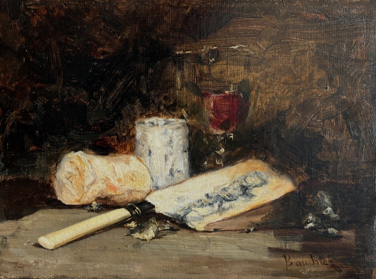 Gustave-louis Baudrier (1837-1897), Still Life With Cheeses And Glassware, Oil On Canvas