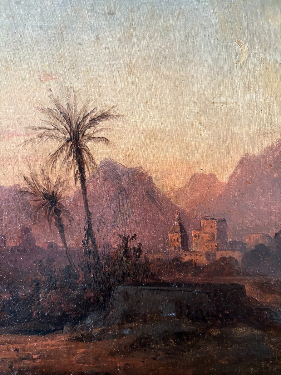 Aimé Louis André (lyon 1815-1885), Paysage Orientaliste: Afrique Du Nord Ou Liban? Huile Papier-photo-2