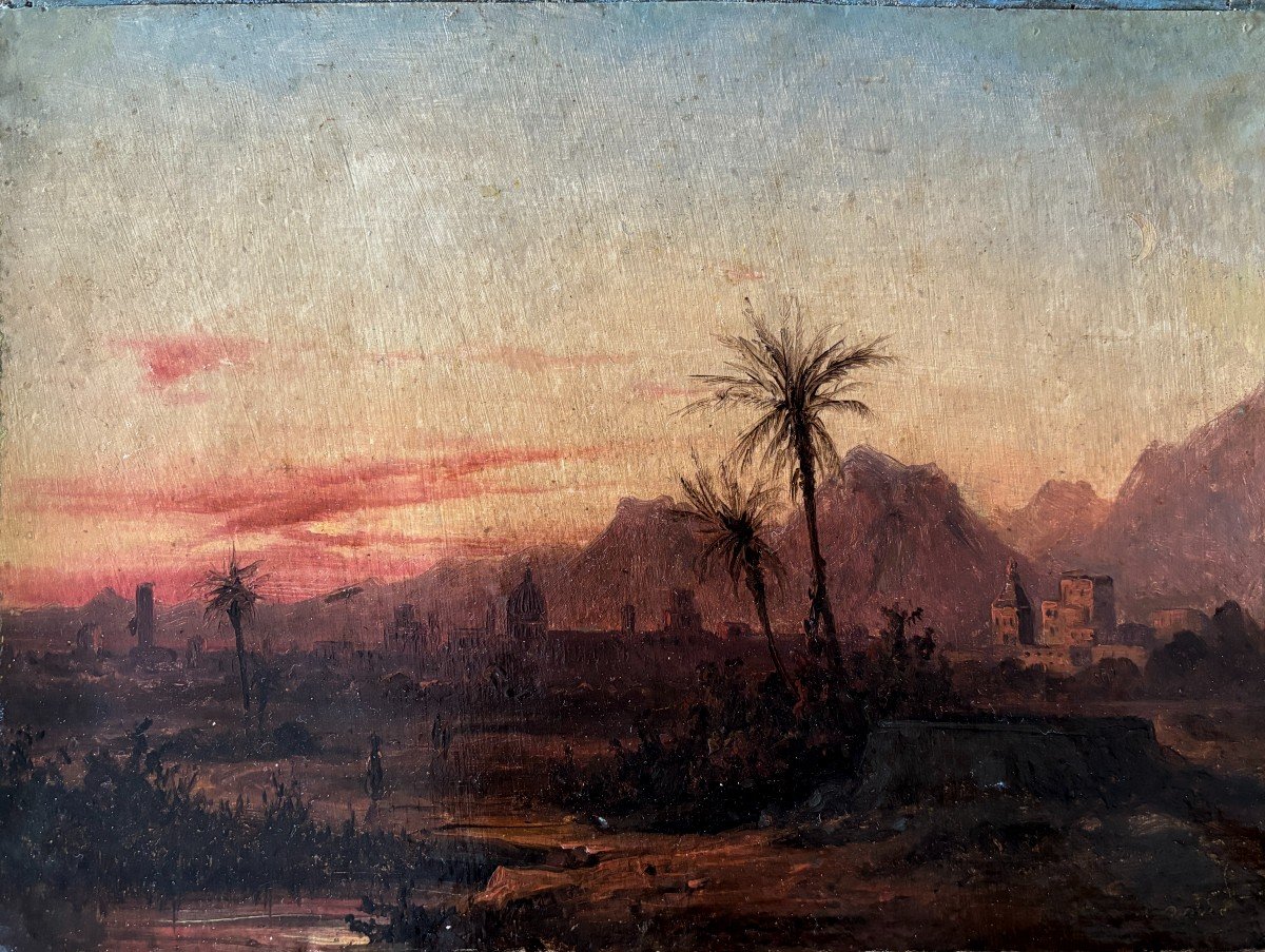 Aimé Louis André (lyon 1815-1885), Paysage Orientaliste: Afrique Du Nord Ou Liban? Huile Papier