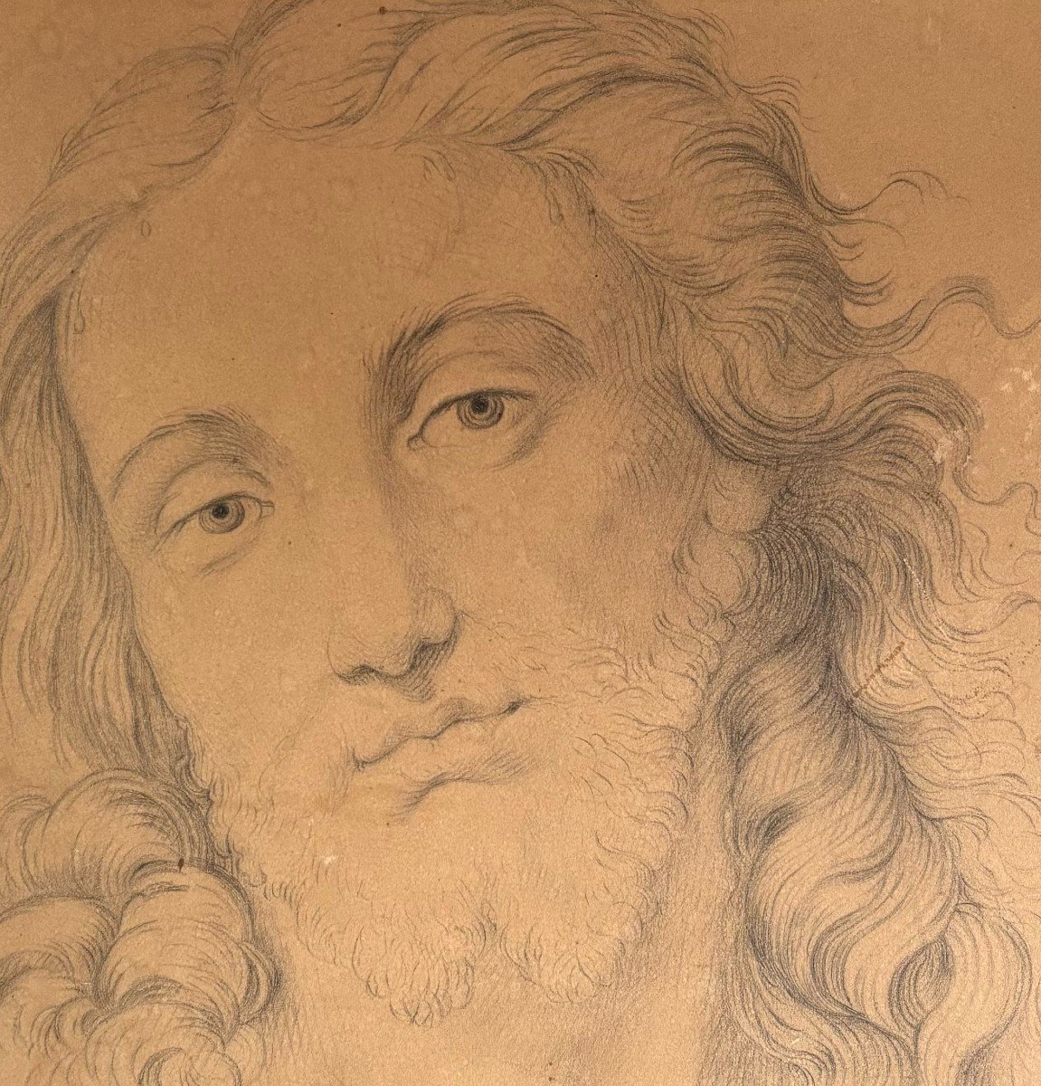 19th Century School, Study Of The Head Of Christ, Pencil Drawing-photo-3