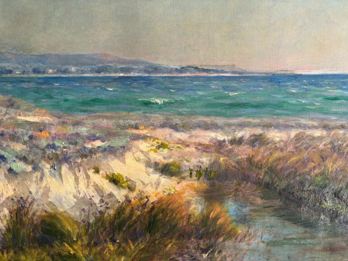 P.asluc? , Large Seaside Landscape: Presumed View Of The Surroundings Of Toulon, Oil On Canvas-photo-2