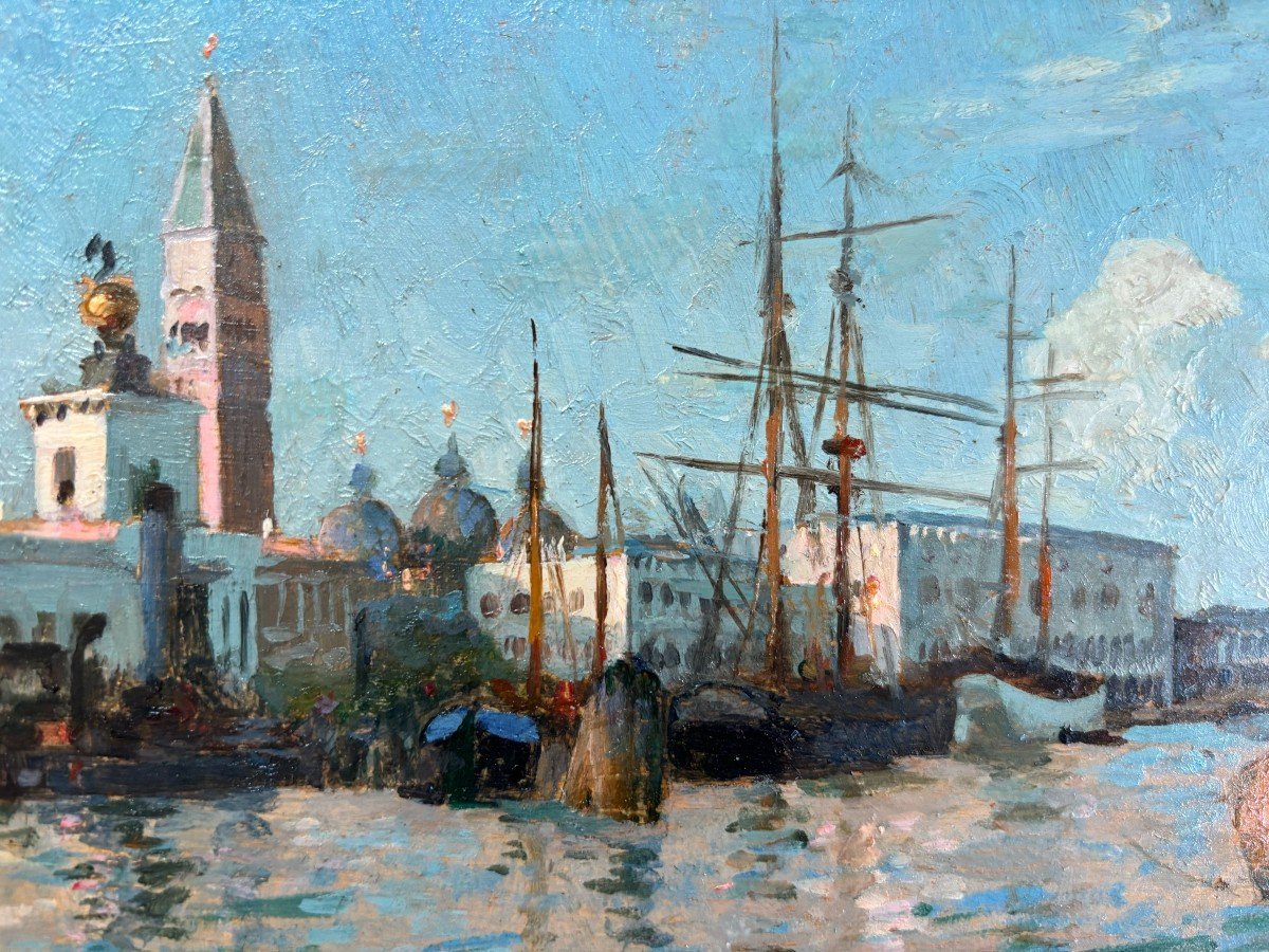Jules Octave Triquet (paris 1867-1914), View Of Venice In Italy: The Giudecca Canal, Oil-photo-3