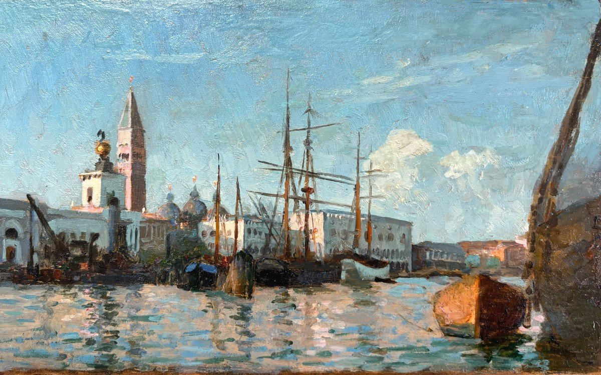 Jules Octave Triquet (paris 1867-1914), View Of Venice In Italy: The Giudecca Canal, Oil-photo-2