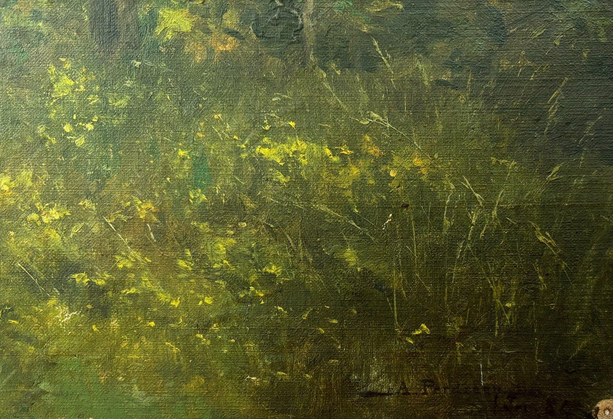 Arthur Perdreau (19th-20th Century), Houses In The Undergrowth, Barbizon School, Oil On Canvas-photo-3