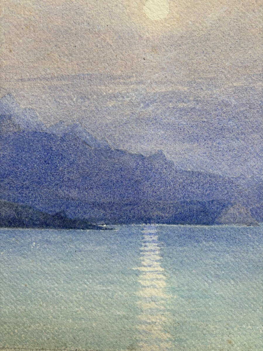 Lidindo Ferraz (1877-1951), Presumed View Of The Bay Of Rio In Brazil, Watercolor Drawing-photo-1