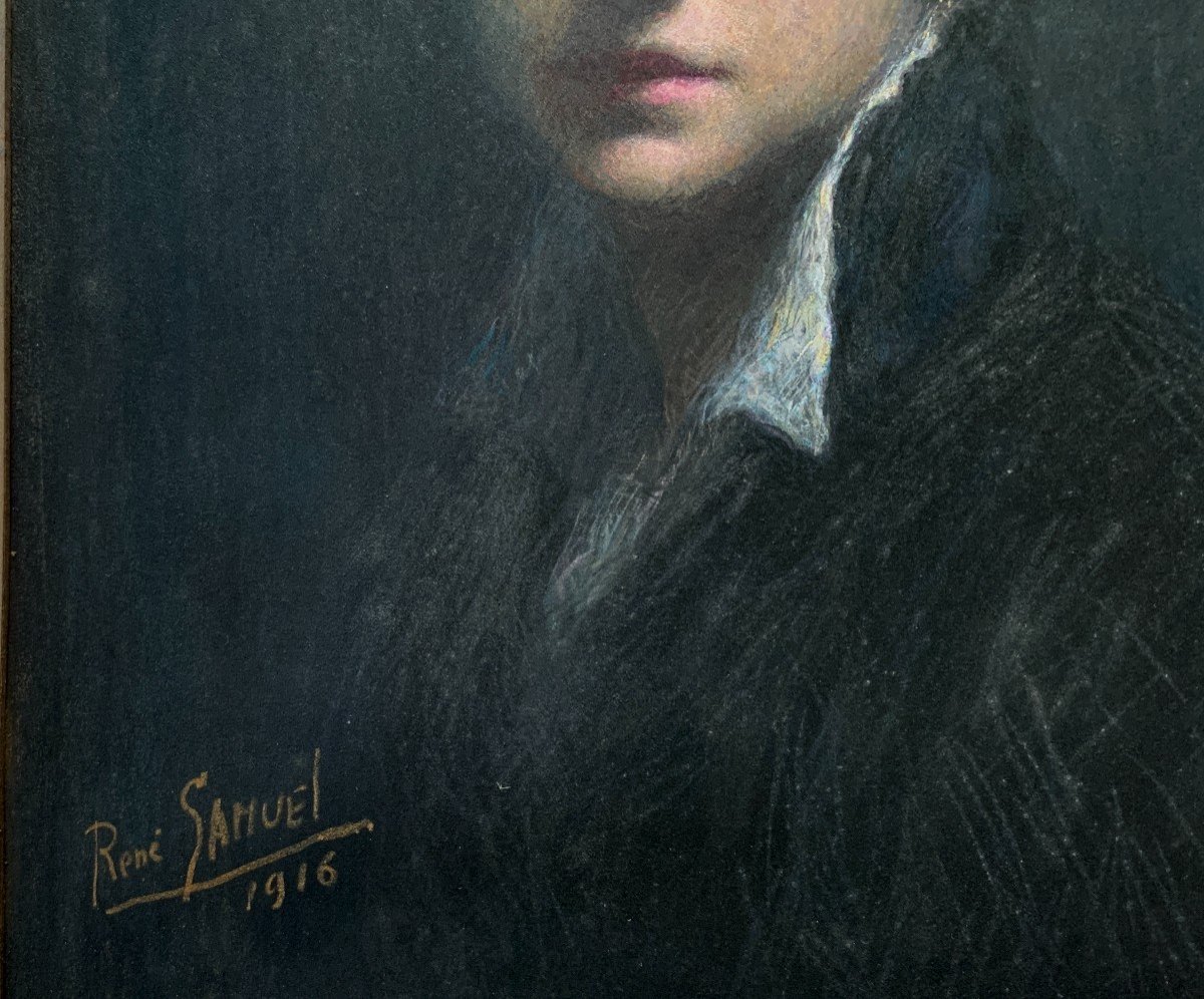 René Samuel, 1916, Portrait Of A Woman, Pastel On Paper-photo-2
