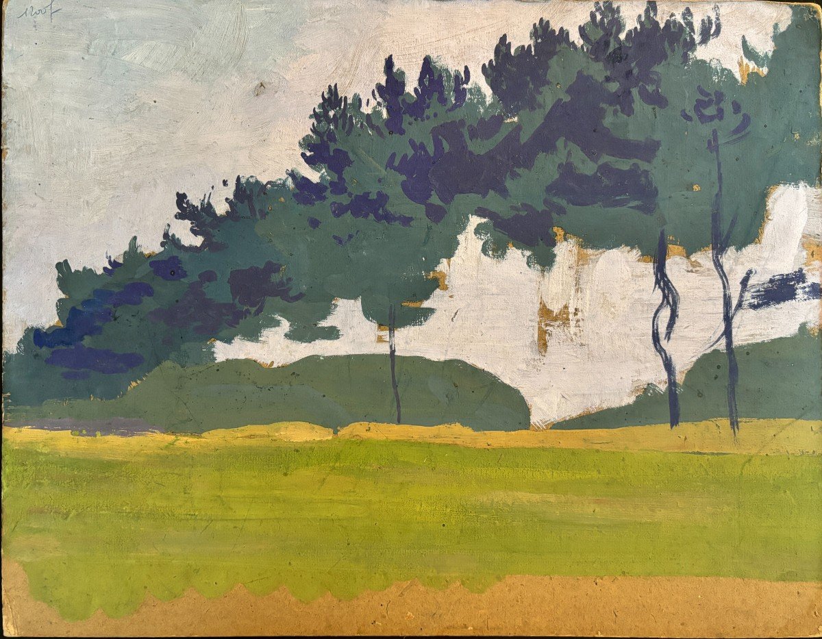 André Morisset (né En 1876) , Pins Parasol Au Soleil Couchant, Huile, Symbolisme-photo-1