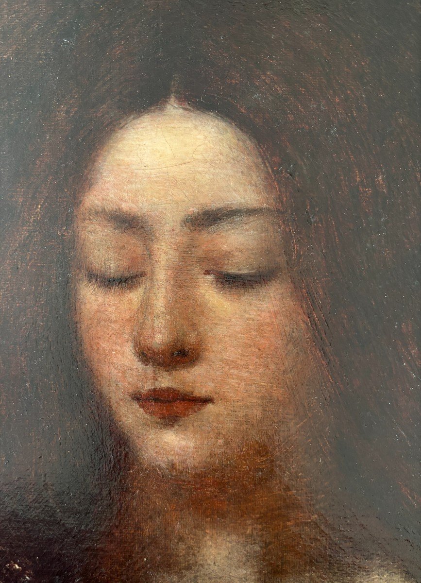 English Symbolist School, Portrait Of A Woman, Oil On Canvas-photo-3