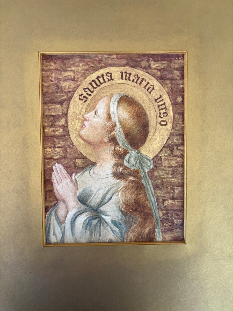 Pauline Dufêtre (lyon 1863-1923), Portrait Of A Saint In Profile, Drawing, Lyon School-photo-3