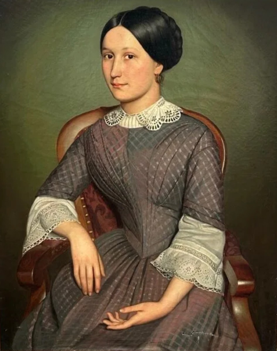 Ecole Française Vers 1860, Grand Portrait De Jeune Femme à La Dentelle, Huile Sur Toile