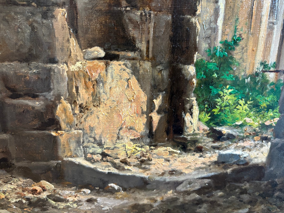 Ecole Française Du XIXe, Vers 1880, Ruines Présumées De La Cour Des Comptes à Paris, Huile -photo-2