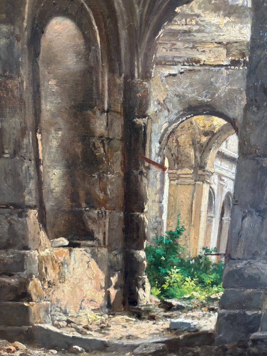 Ecole Française Du XIXe, Vers 1880, Ruines Présumées De La Cour Des Comptes à Paris, Huile -photo-4