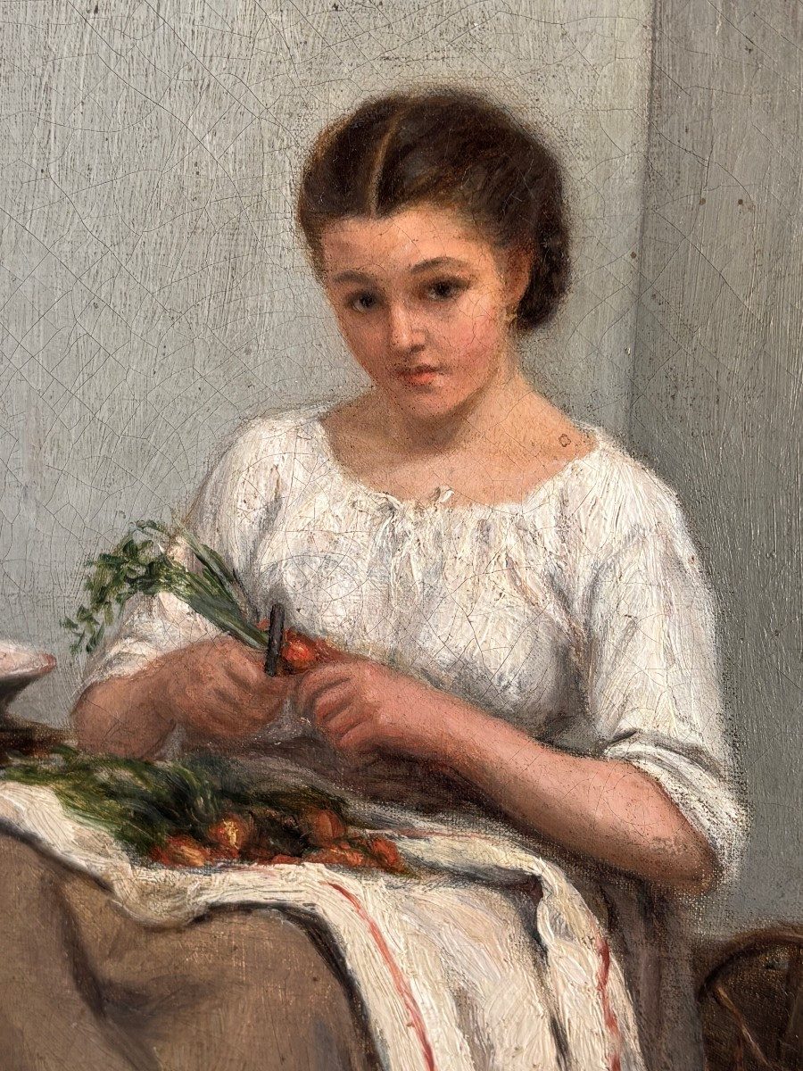 Ecole Française Du XIXe Siècle, Jeune Femme épluchant Des Légumes, Huile Sur Toile, 79?-photo-4