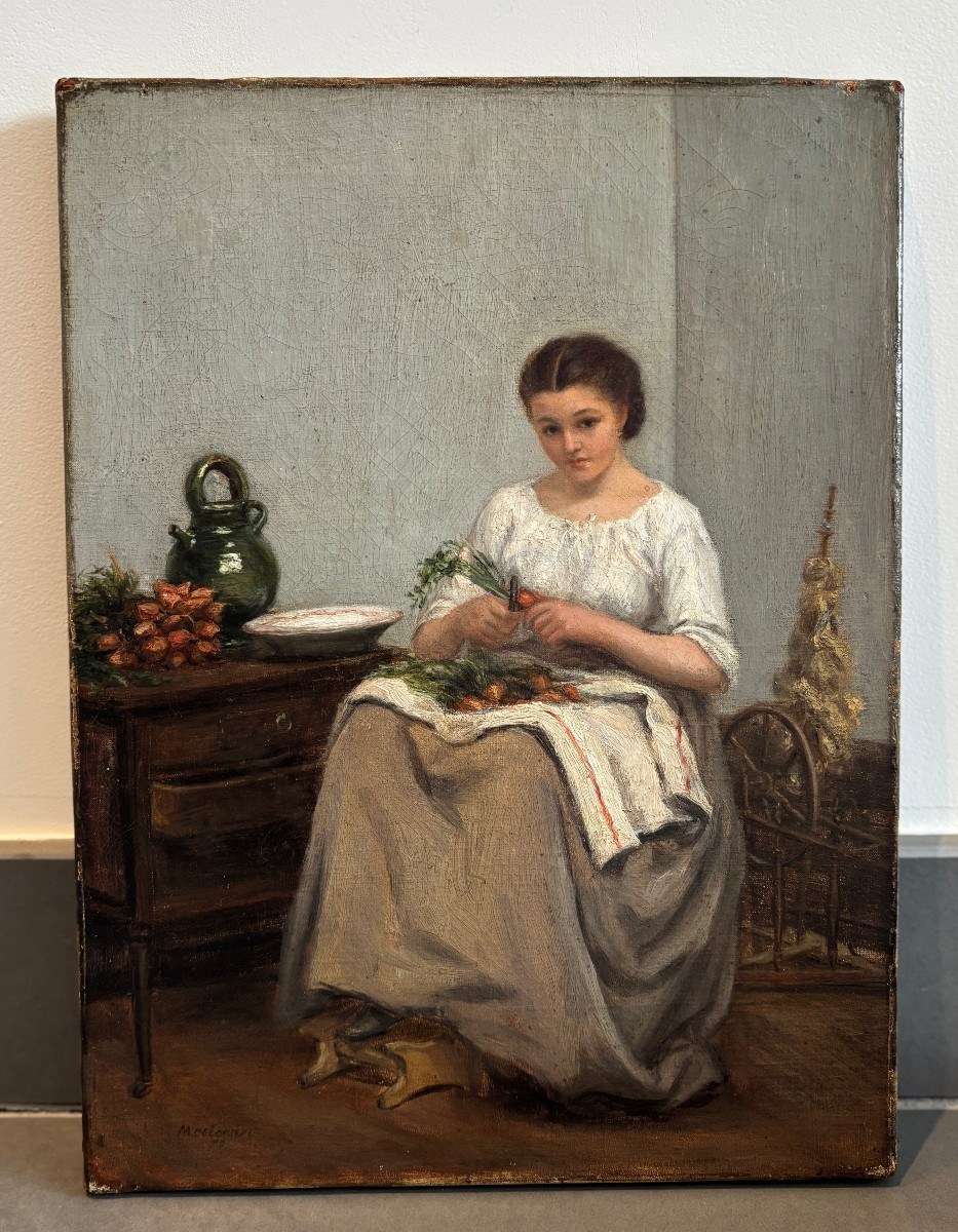 Ecole Française Du XIXe Siècle, Jeune Femme épluchant Des Légumes, Huile Sur Toile, 79?-photo-2