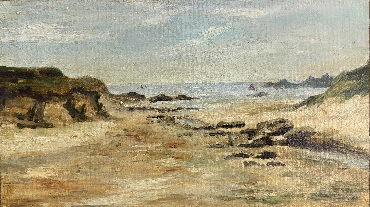 Marthe Lucas (1877-1960), Plougoulm, en face de l'ile de Sieck en Bretagne, 1901, Huile papier