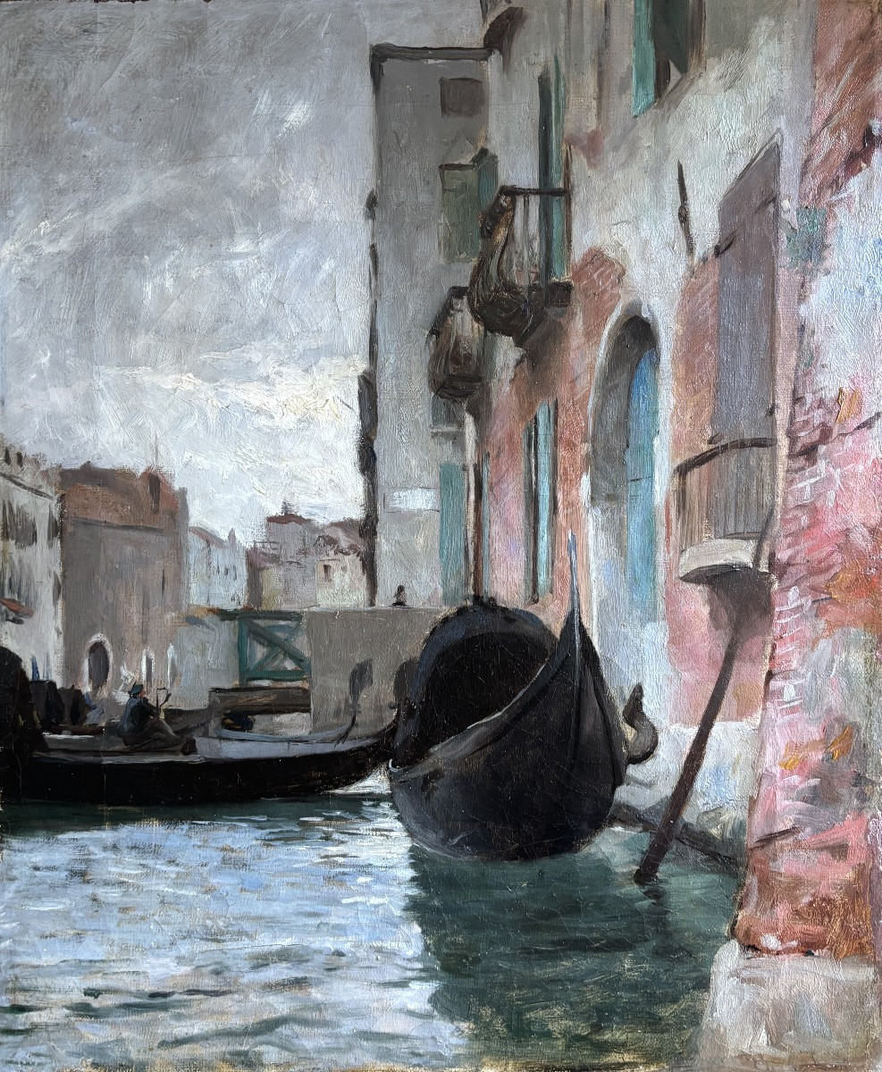 Raymond Allegre (1857-1933), Canal In Venice, Italy, Oil On Canvas