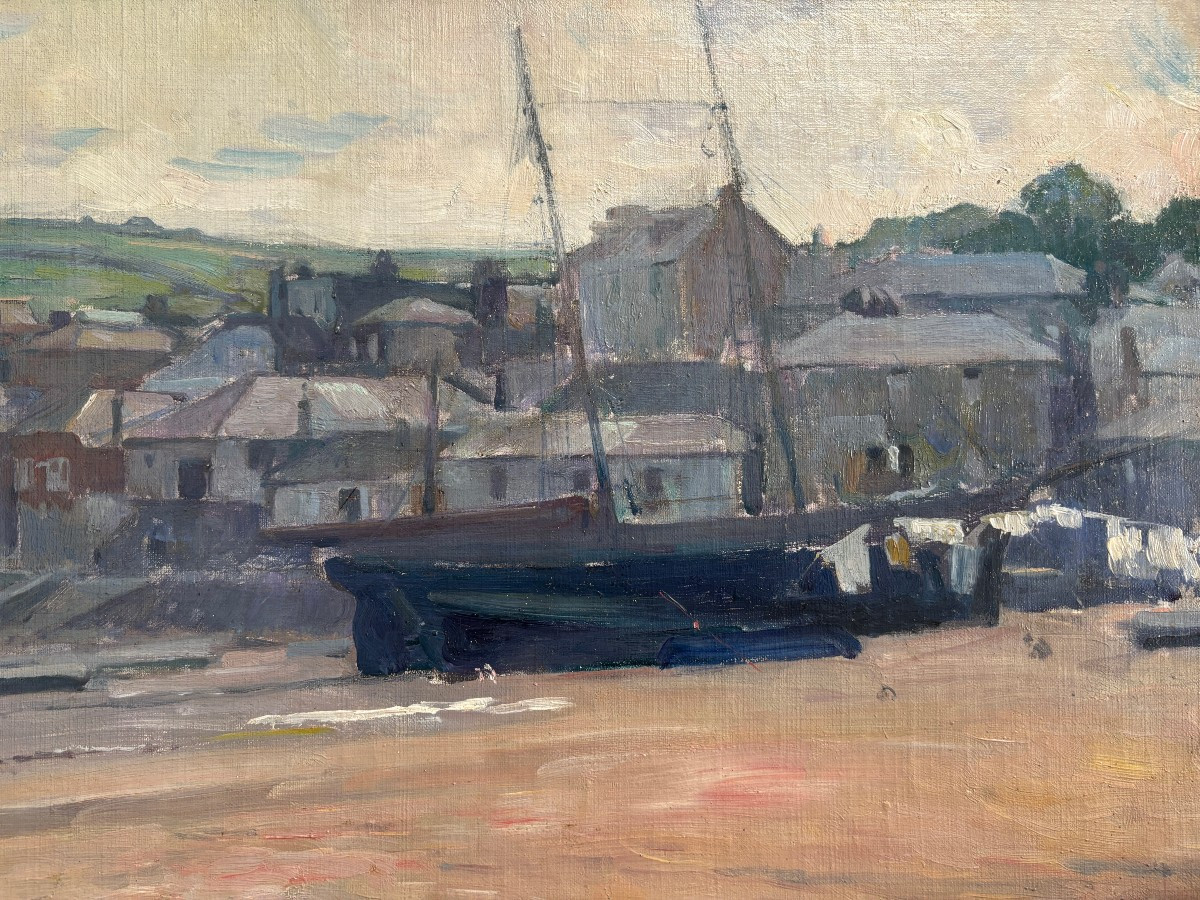 William Laparra (bordeaux 1873-1920), The Port Of Saint Ives In Cornwall, England, Oil-photo-3