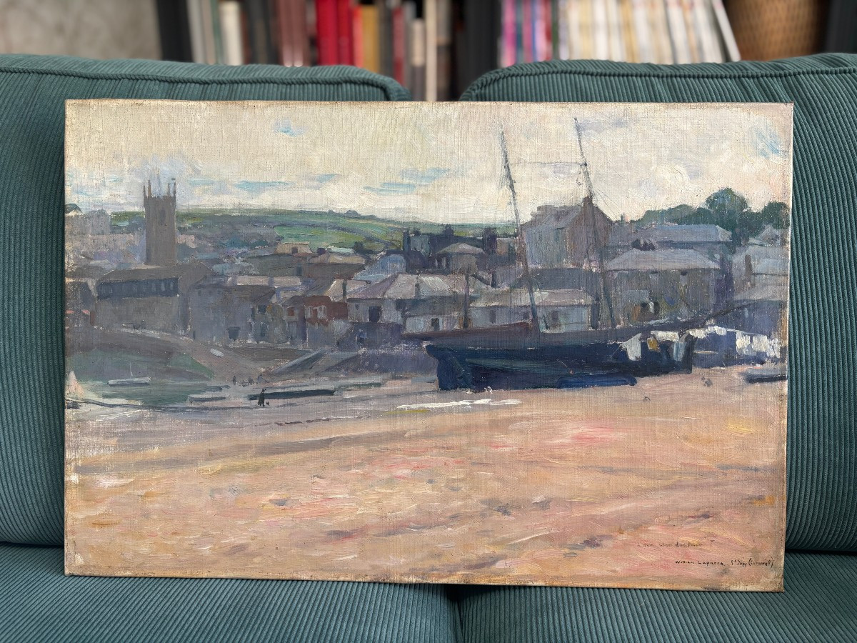 William Laparra (bordeaux 1873-1920), The Port Of Saint Ives In Cornwall, England, Oil-photo-1