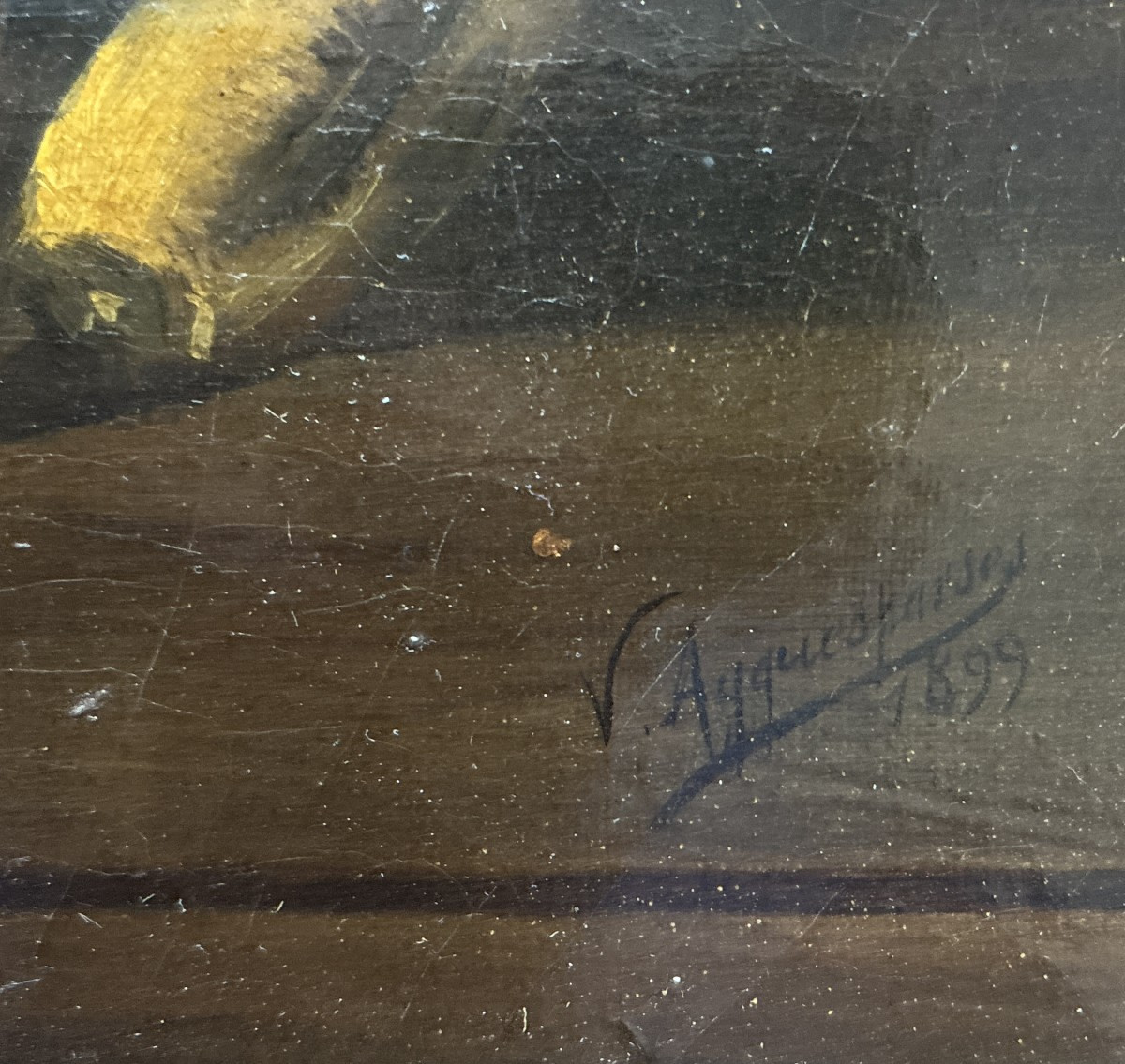 V.Ayguesparses (XIXe), Nature morte aux fruits et verreries, Huile sur toile, 1899, Bordeaux?-photo-2