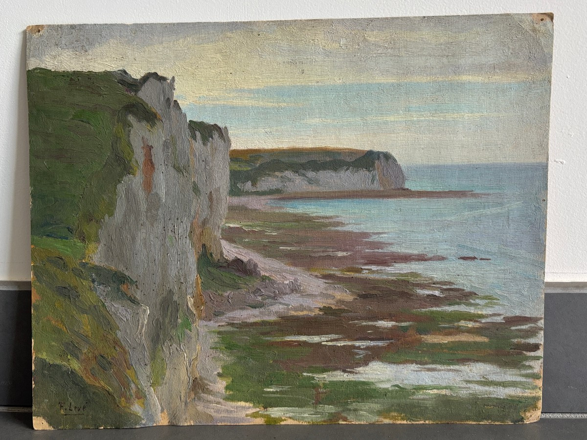 Frédéric Levé (1877-1968), Falaises en Normandie, Huile sur papier-photo-4