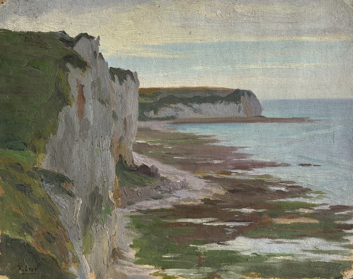 Frédéric Levé (1877-1968), Falaises en Normandie, Huile sur papier