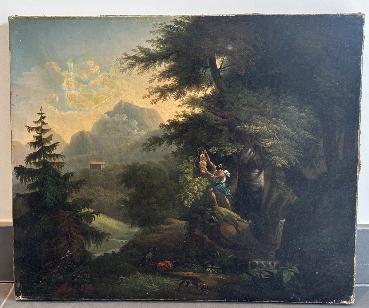 Ecole française néoclassique vers 1830, Paysage: Oedipe enfant détaché de l'arbre par Phorbas-photo-3