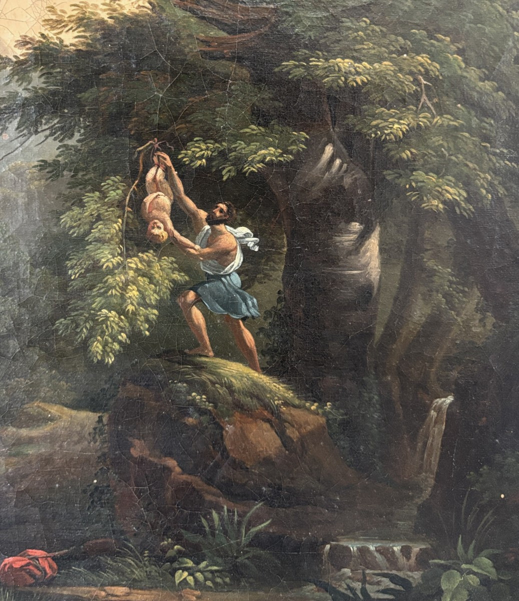 Ecole française néoclassique vers 1830, Paysage: Oedipe enfant détaché de l'arbre par Phorbas-photo-4