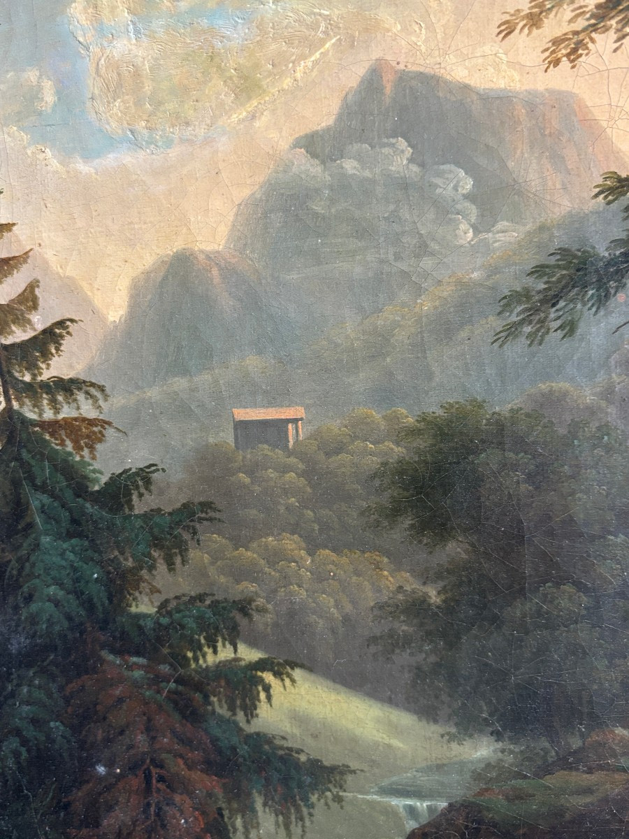 Ecole française néoclassique vers 1830, Paysage: Oedipe enfant détaché de l'arbre par Phorbas-photo-1