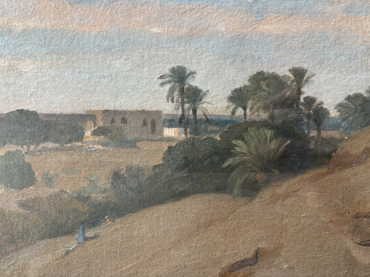 Auguste Veillon (1834-1890), View Of Egypt: Study, Oil On Paper-photo-2