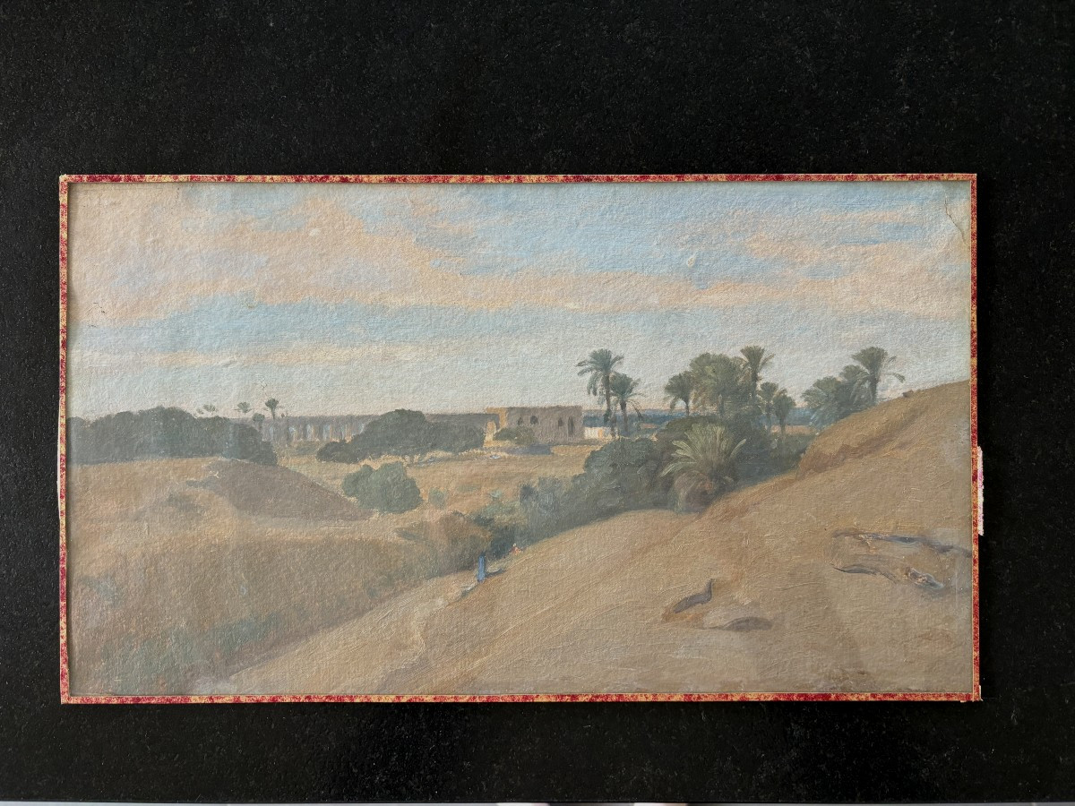 Auguste Veillon (1834-1890), View Of Egypt: Study, Oil On Paper-photo-2