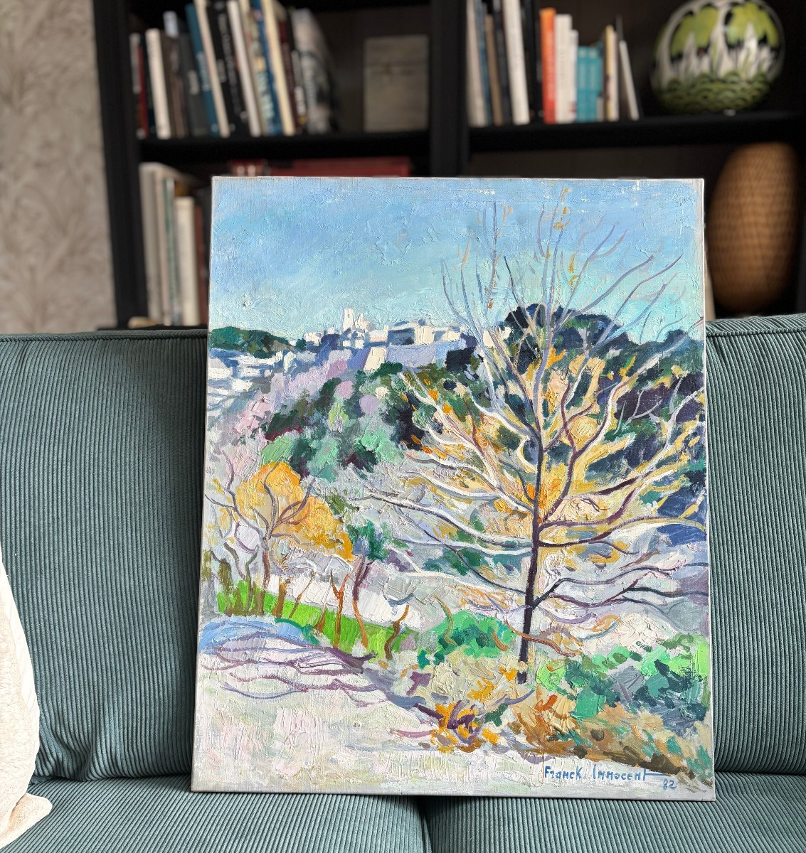 Franck Innocent (Rouen 1912-1983), Paysage : Vue de Saint-Paul de Vence, Huile sur toile, 1982-photo-2