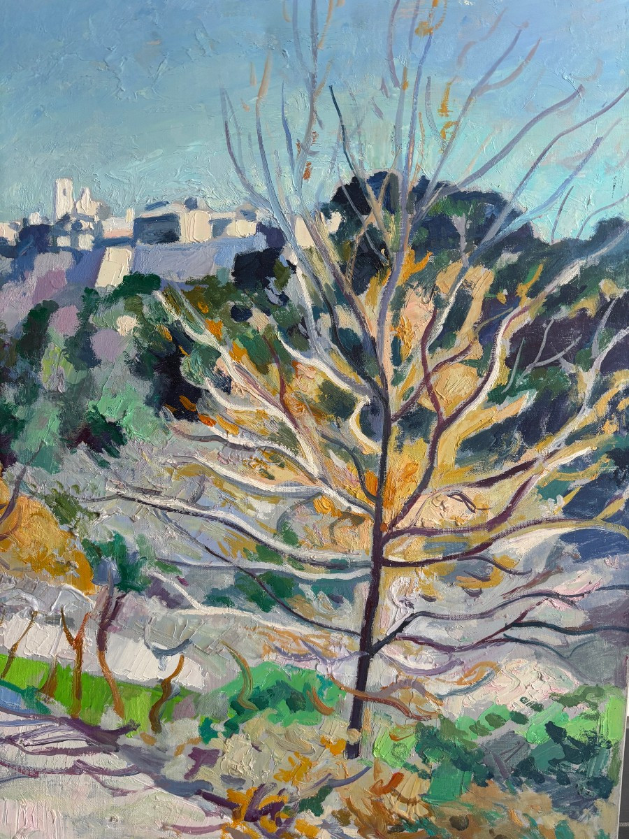 Franck Innocent (Rouen 1912-1983), Paysage : Vue de Saint-Paul de Vence, Huile sur toile, 1982-photo-4