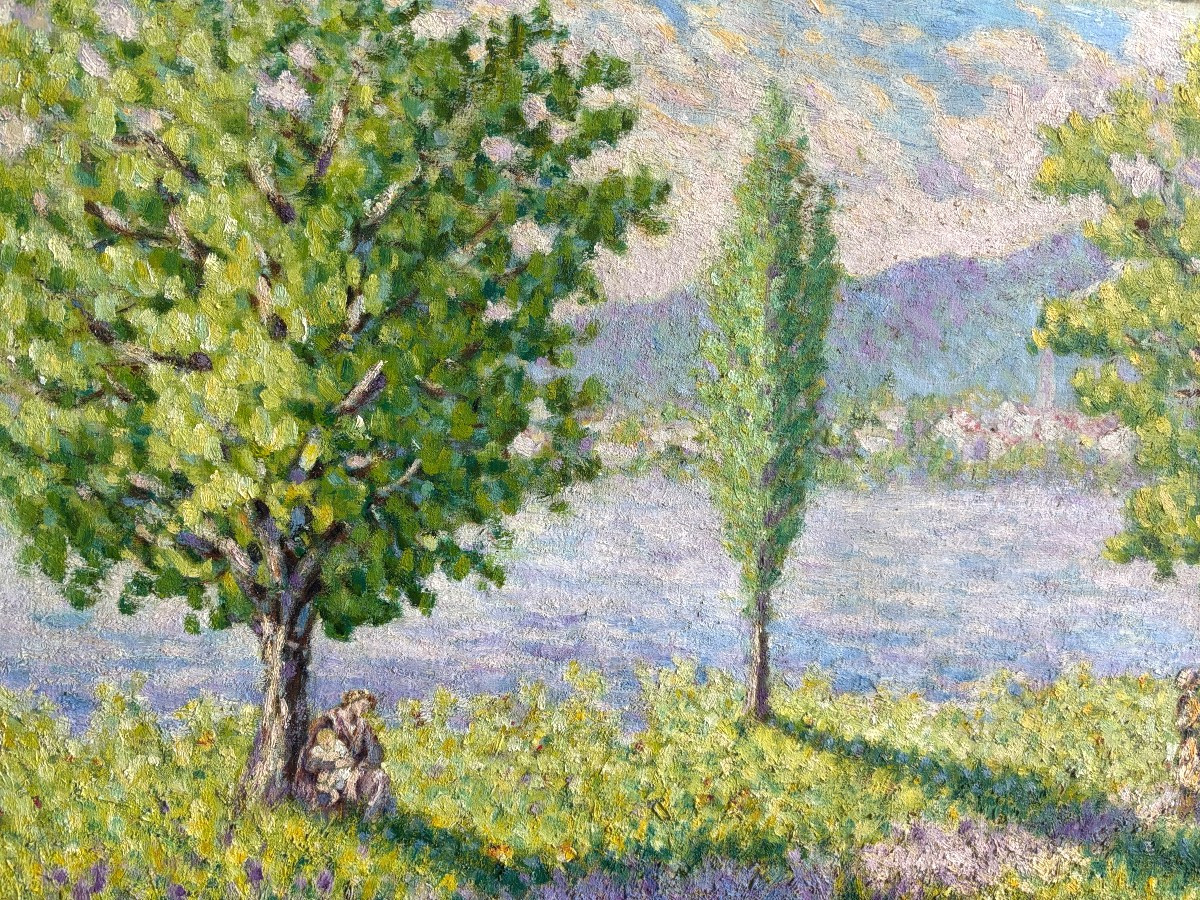Gaston Gaby? (20th Century), Animated Landscape By The River, Oil On Canvas-photo-3