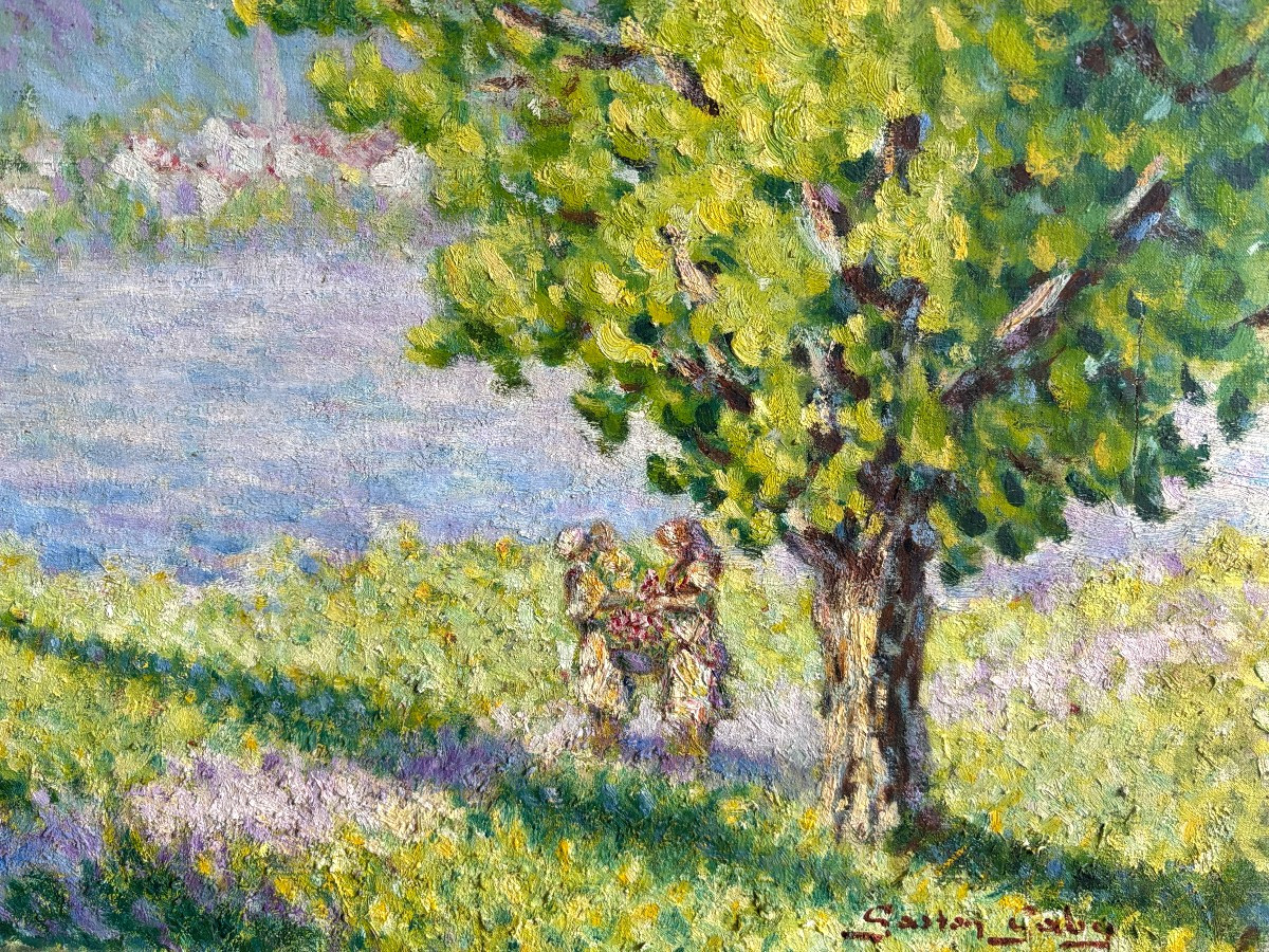 Gaston Gaby? (20th Century), Animated Landscape By The River, Oil On Canvas-photo-4