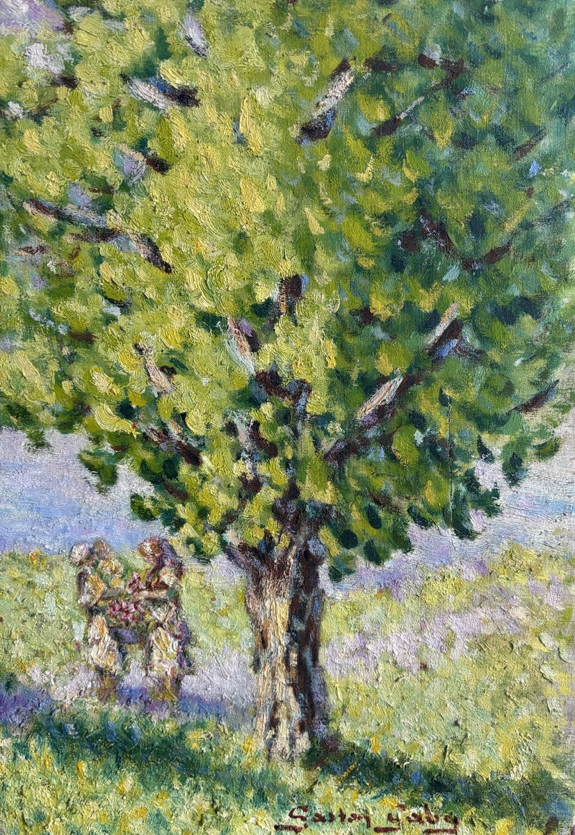 Gaston Gaby? (20th Century), Animated Landscape By The River, Oil On Canvas-photo-1