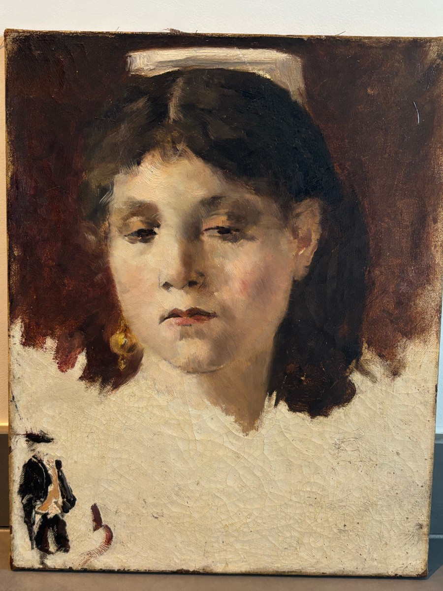 19th Century School, In The Style Of Joao Marques De Oliveira, Portrait Of An Arlesian Or Roman Woman, Oil -photo-2