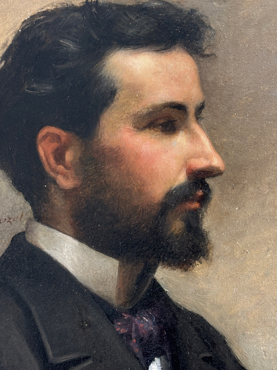 Tony Tollet (lyon 1857-1953), Portrait Of A Man In Profile, 1881, Oil On Panel-photo-2