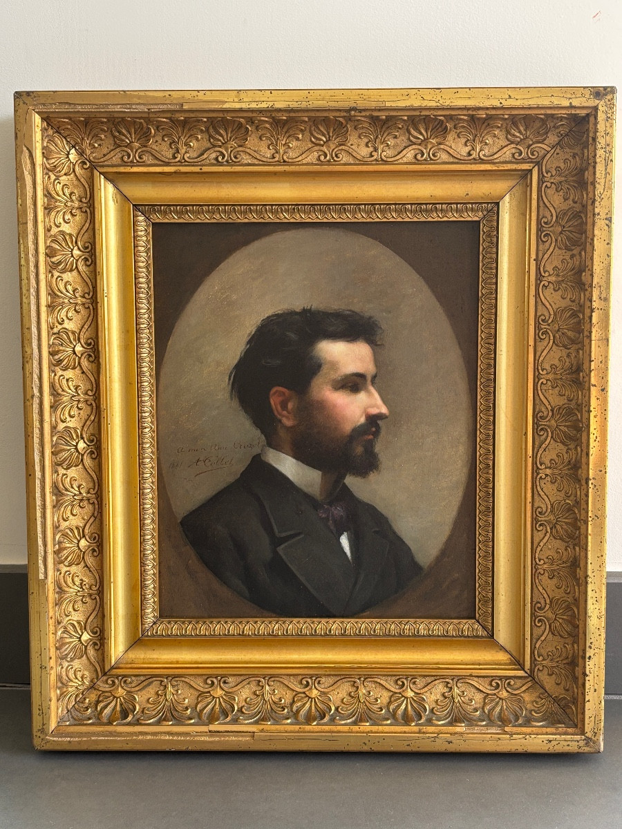 Tony Tollet (lyon 1857-1953), Portrait Of A Man In Profile, 1881, Oil On Panel-photo-4