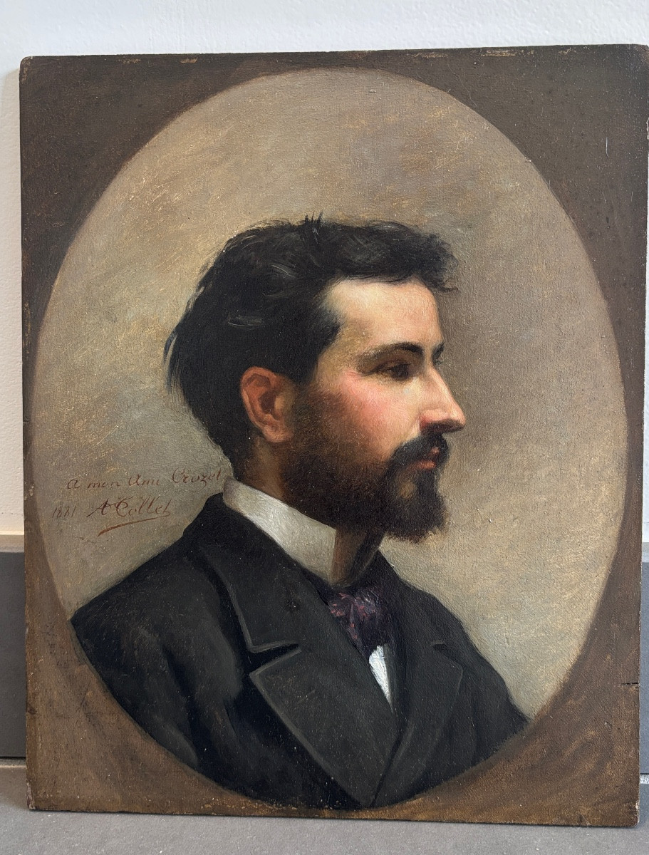 Tony Tollet (lyon 1857-1953), Portrait Of A Man In Profile, 1881, Oil On Panel-photo-1