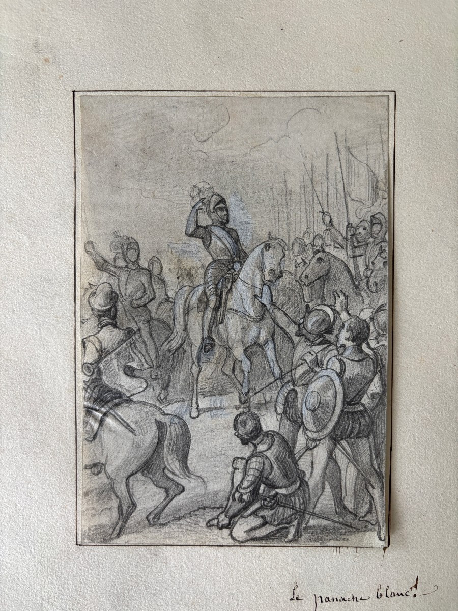 Félix Philippoteaux (1815-1884), Le panache blanc: étude pour l'histoire d'Angleterre? dessin-photo-2