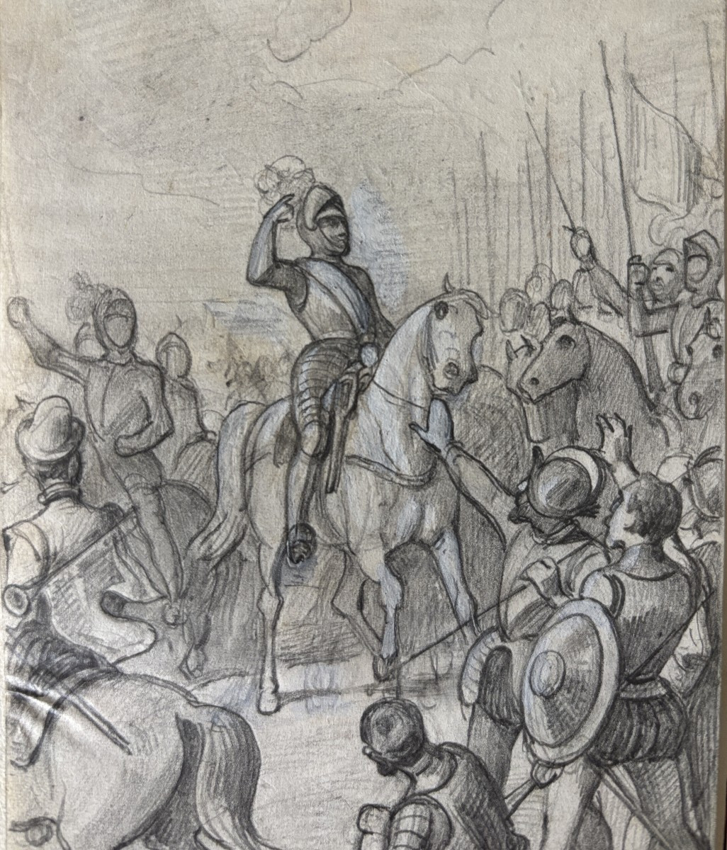Félix Philippoteaux (1815-1884), Le panache blanc: étude pour l'histoire d'Angleterre? dessin-photo-3