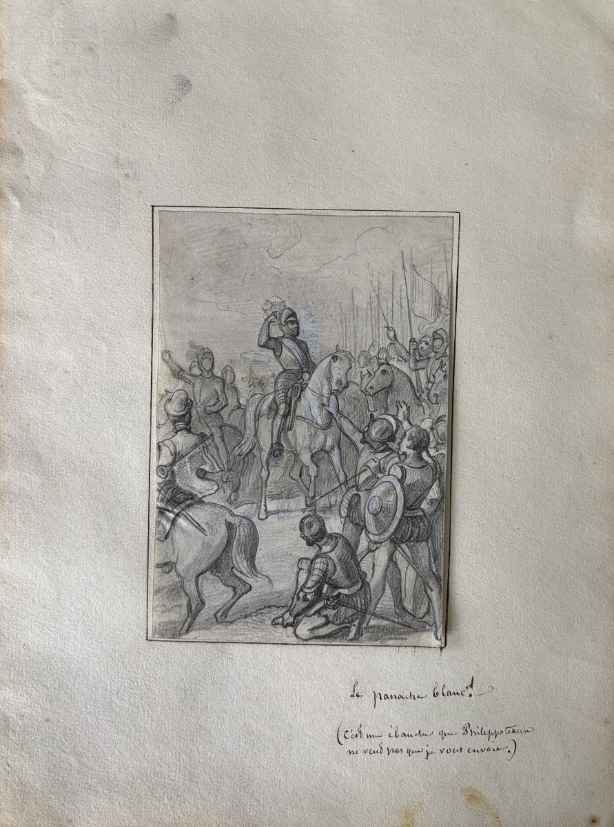 Félix Philippoteaux (1815-1884), Le panache blanc: étude pour l'histoire d'Angleterre? dessin-photo-4