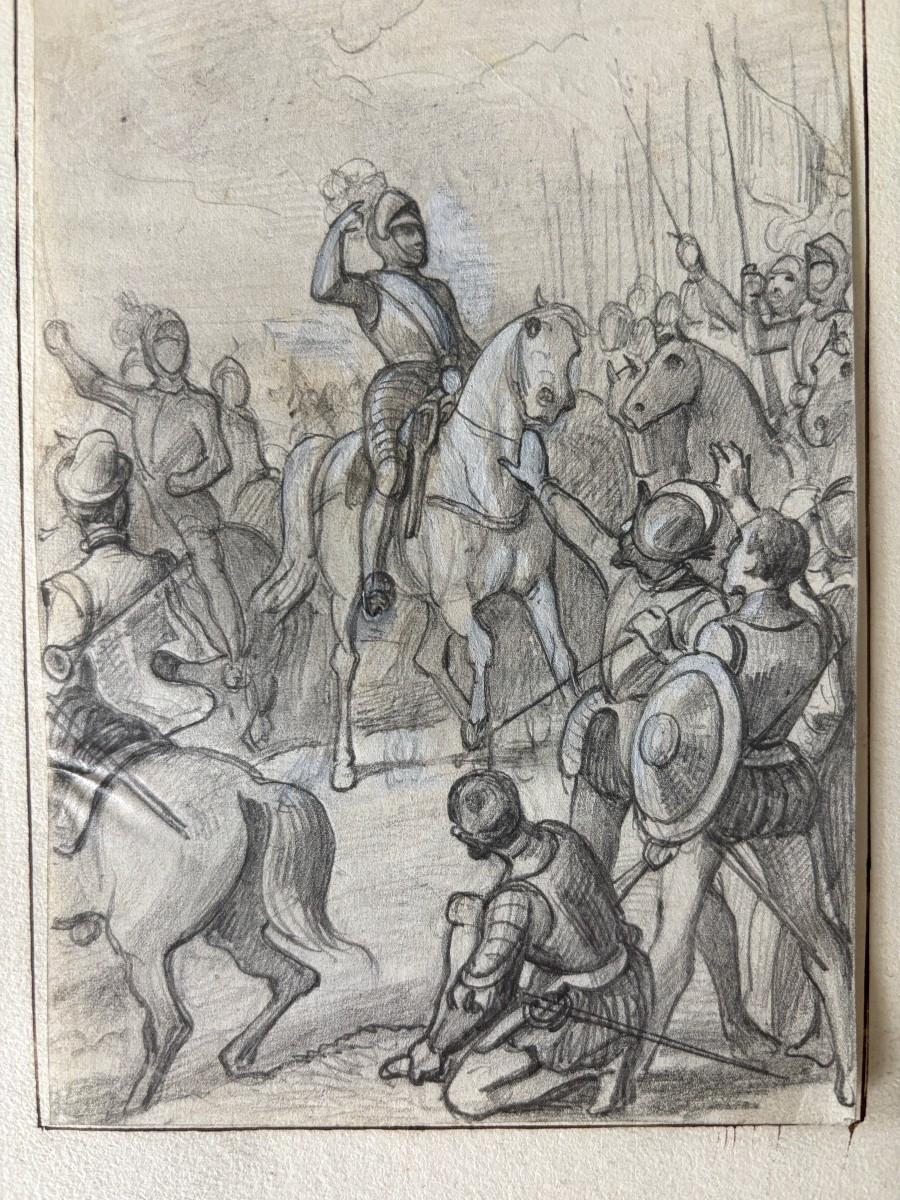 Félix Philippoteaux (1815-1884), Le panache blanc: étude pour l'histoire d'Angleterre? dessin-photo-1