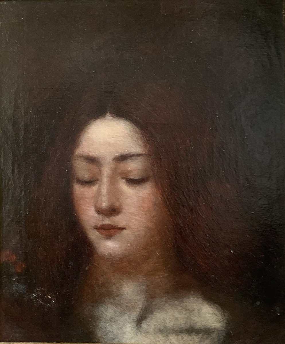 English Symbolist School Circa 1880, Portrait Of A Woman, Oil On Canvas