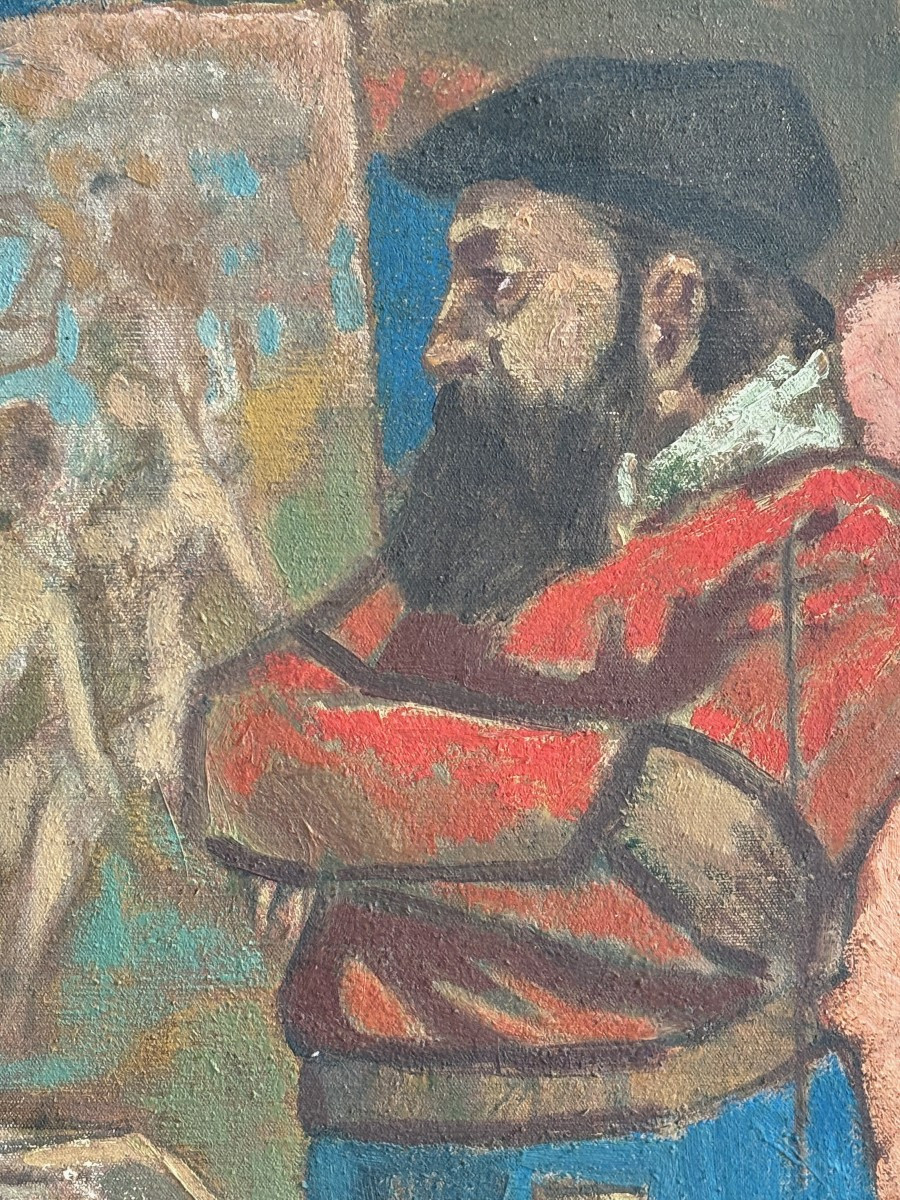 French School, 20th Century, Presumed Portrait Of Paul Cézanne In His Studio, Oil-photo-2